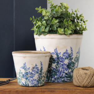 Small Sevenoaks Blue Floral Planter, a decorative container for displaying plants