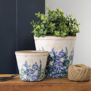 Small Sevenoaks Blue Floral Planter, a plant display piece suited to adding greenery to a styled space