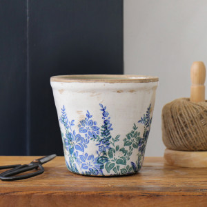 Small Sevenoaks Blue Floral Planter, designed as a decorative container for a favourite plant
