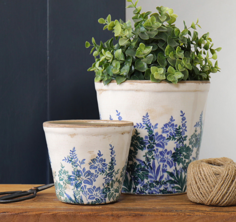 Small Sevenoaks Blue Floral Planter, a decorative container for displaying plants