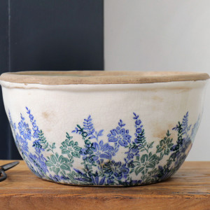 Large Sevenoaks Blue Floral Shallow Planter, a decorative container for displaying plants