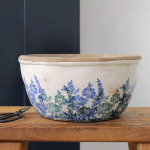 Large Sevenoaks Blue Floral Shallow Planter, indoor occasional table