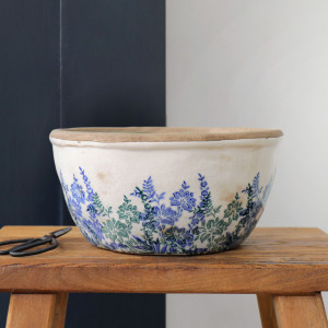 Large Sevenoaks Blue Floral Shallow Planter, designed as a decorative container for a favourite plant