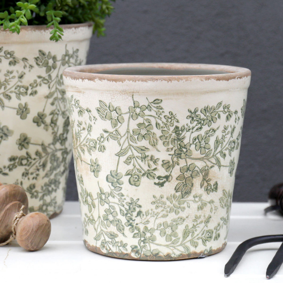 Medium Hayward Green Floral Planter, decorative planter or flower display