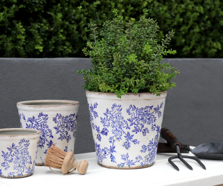 Large Arden Blue Floral Planter