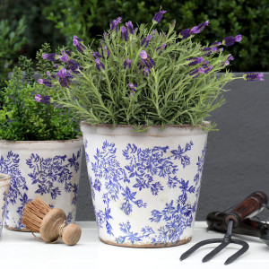 Large Arden Blue Floral Planter