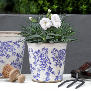 Medium Arden Blue Floral Planter, designed as a decorative container for a favourite plant