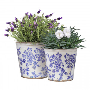 Medium Arden Blue Floral Planter, a decorative container for displaying plants