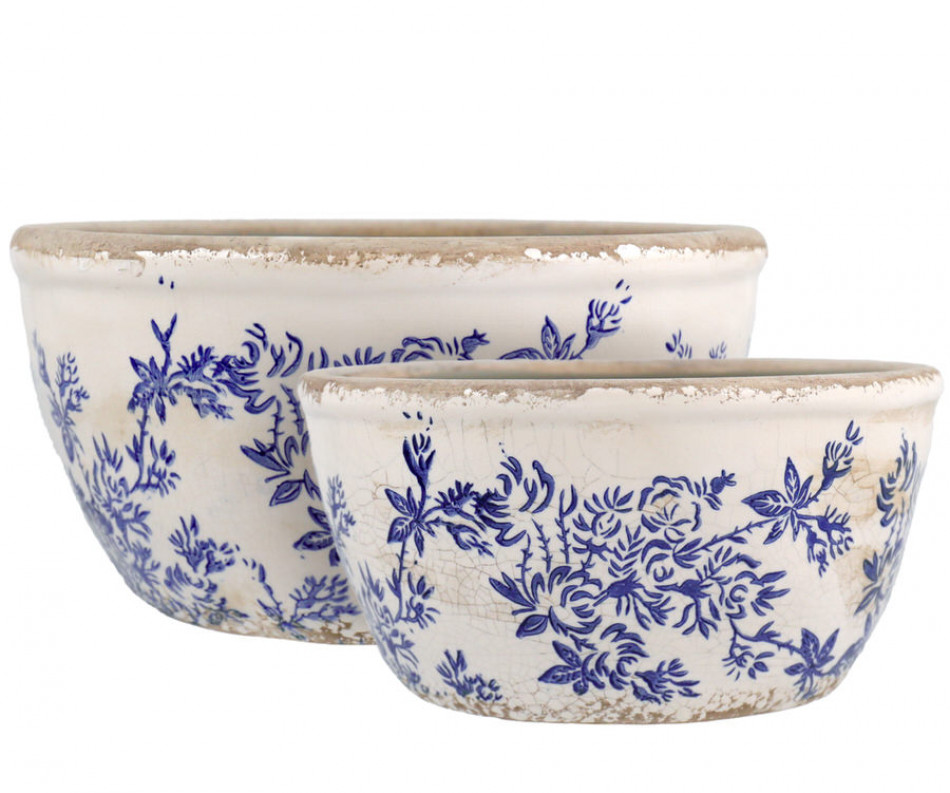 Small Arden Blue Floral Shallow Planter