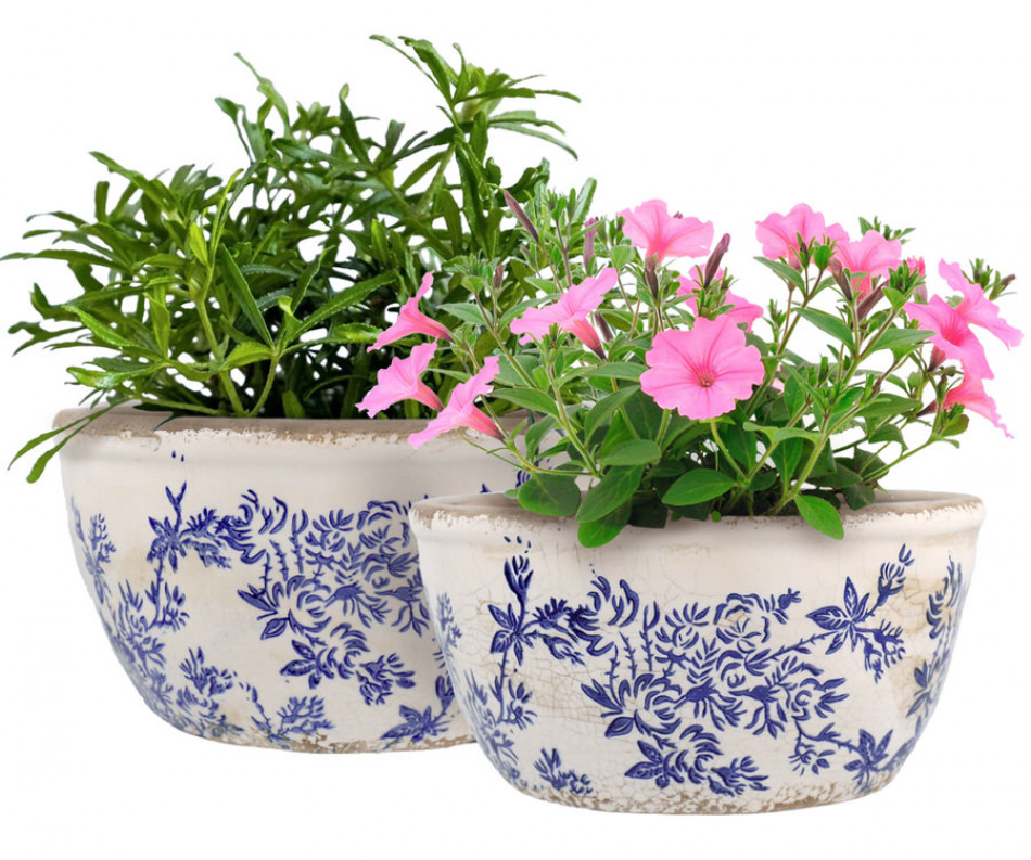 Small Arden Blue Floral Shallow Planter