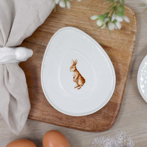 Foxglove I Rabbit Trinket Plate showing its white glaze and vintage rabbit motif