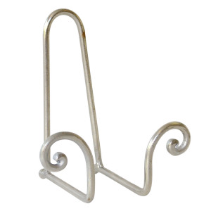 Silver Scroll Plate Stand / Recipe Book Stand / Cookbook Holder While You Cook, a tabletop piece for serving or decorative display