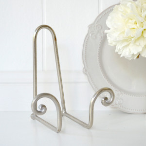 Silver Scroll Plate Stand / Recipe Book Stand / Cookbook Holder While You Cook, designed for practical dining use with an ornamental presentation
