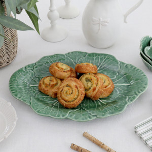 Savoy Cabbage Leaf Oval Platter, a tabletop piece suited to serving food or creating a decorative display
