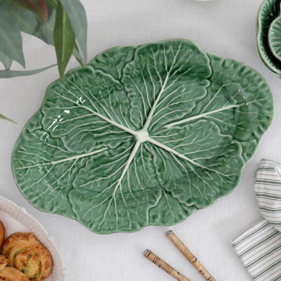 Savoy Cabbage Leaf Oval Platter, decorative tableware