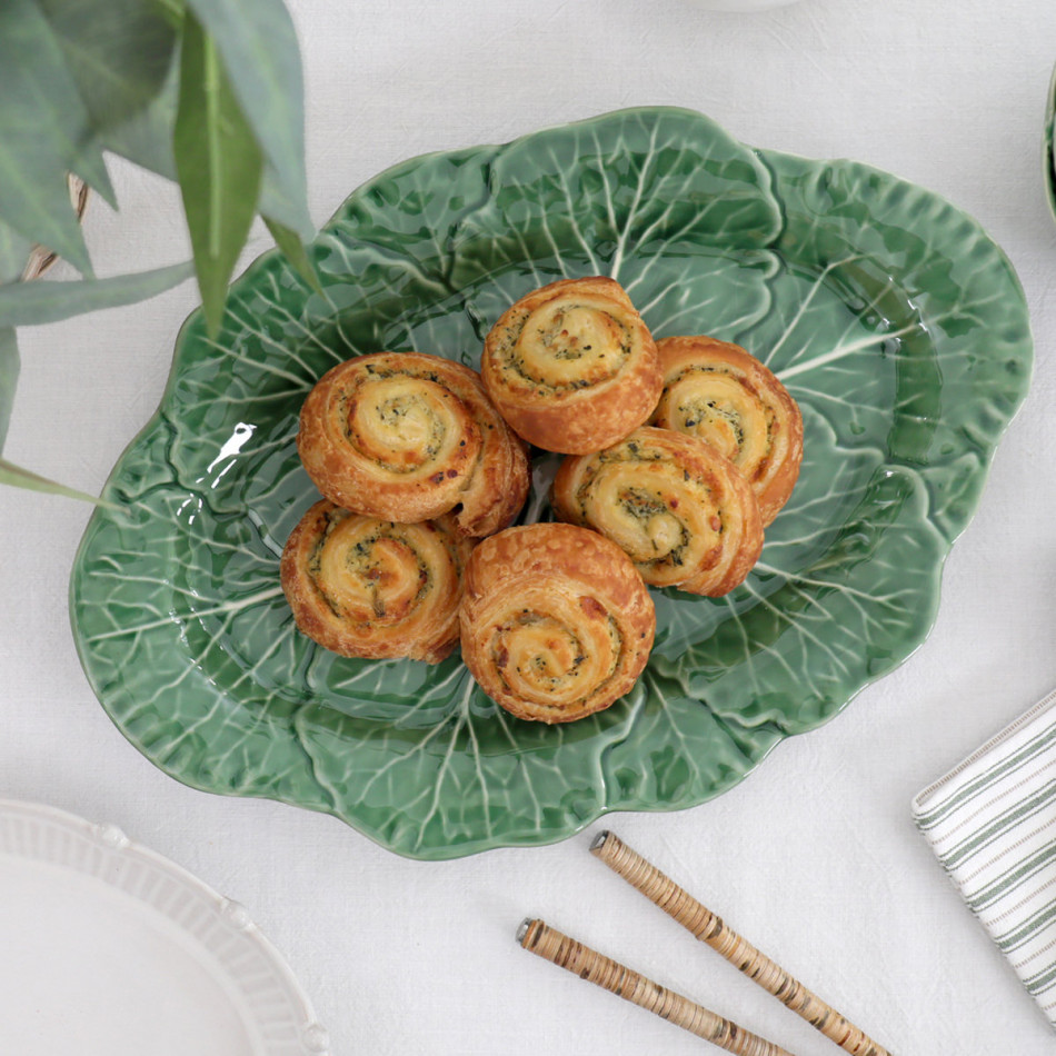 Savoy Cabbage Leaf Oval Platter, a tabletop piece for serving or decorative display