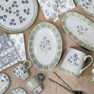 Long Oval Isobel Blue Floral Serving Platter, a tabletop piece suited to serving food or creating a decorative display