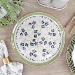 Round Isobel Blue Floral Serving Platter, a tabletop piece for serving or decorative display