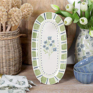 Long Oval Isobel Blue Floral Serving Platter, designed for practical dining use with an ornamental presentation