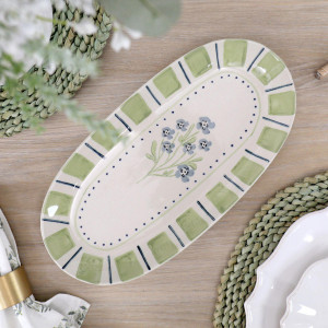 Long Oval Isobel Blue Floral Serving Platter, decorative tableware