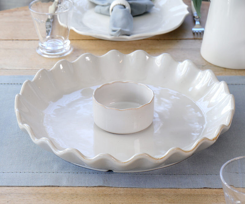 Roycroft Fluted Ceramic Platter & Dip Bowl