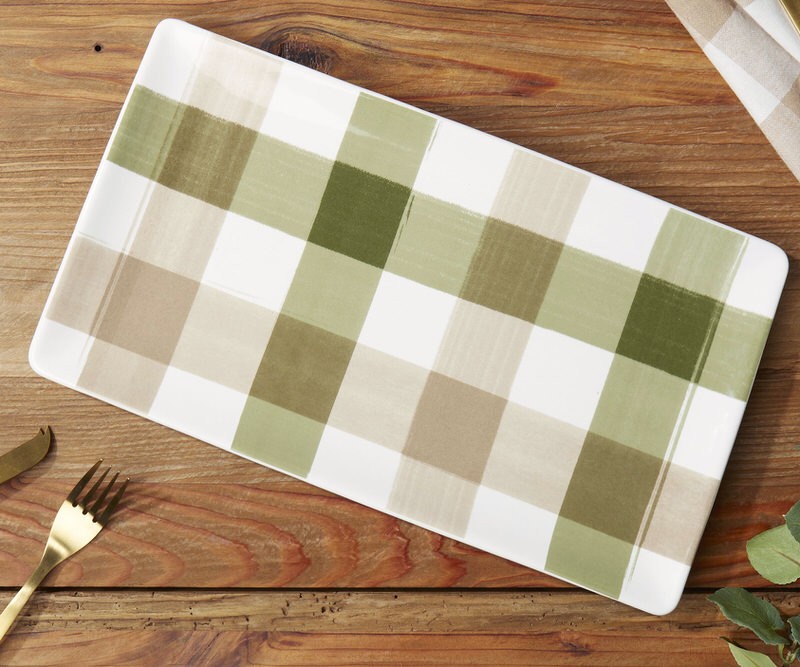 Green Gingham Platter - Rectangle