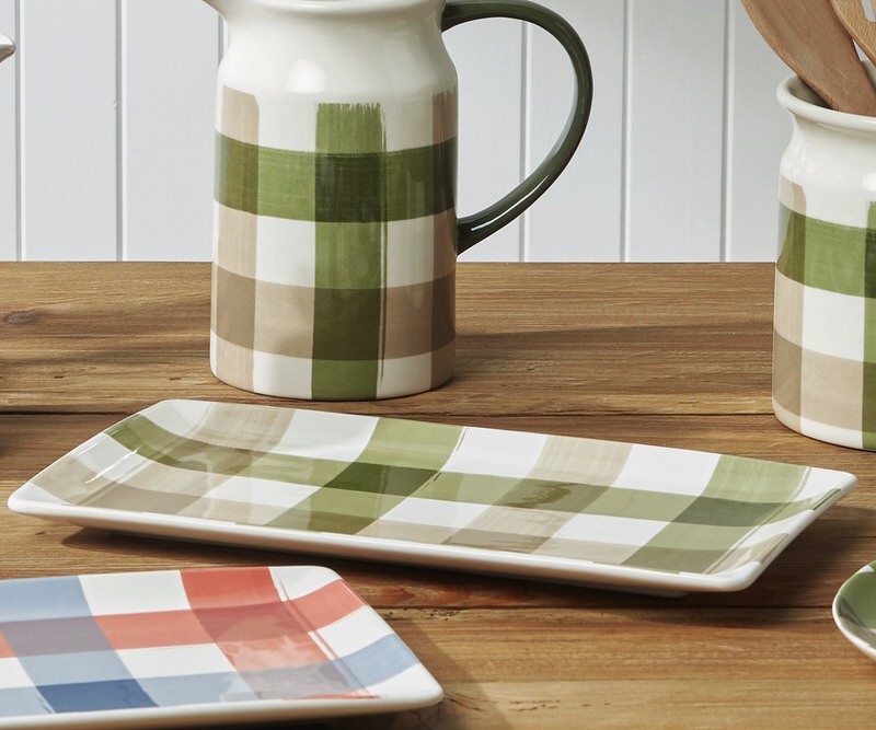 Green Gingham Platter - Rectangle