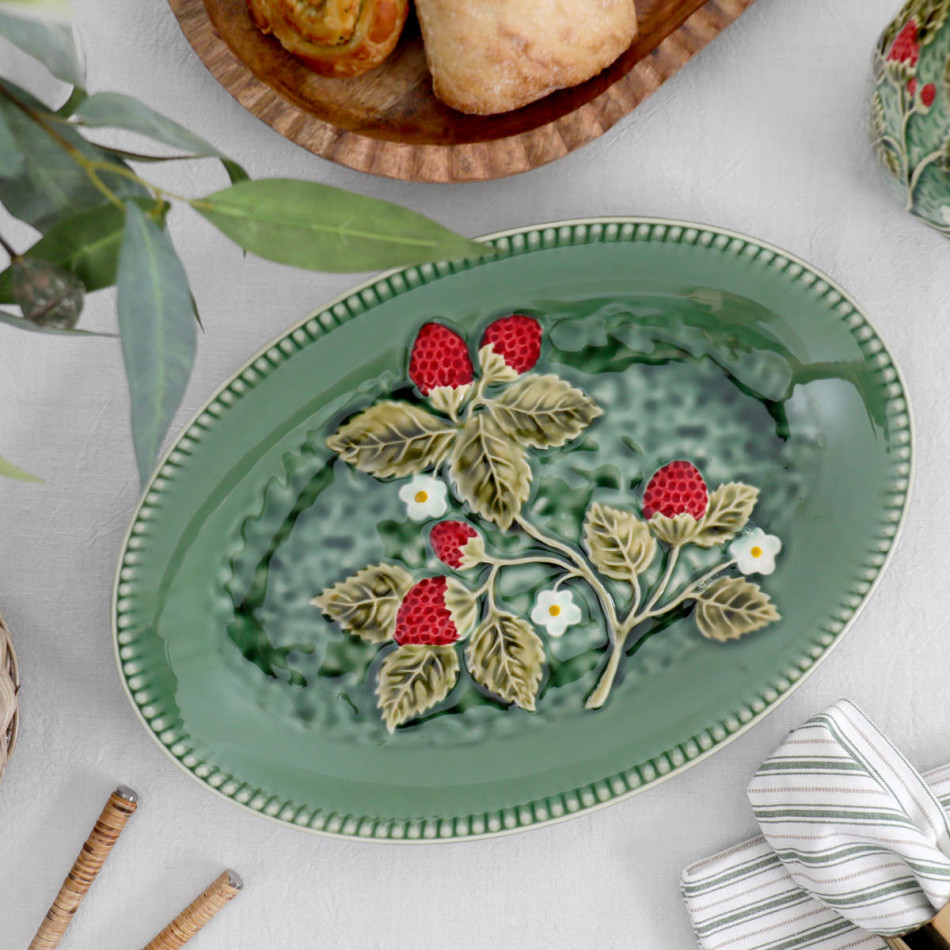Wild Strawberry Green Platter, decorative tableware
