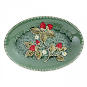 Wild Strawberry Green Platter, a tabletop piece suited to serving food or creating a decorative display