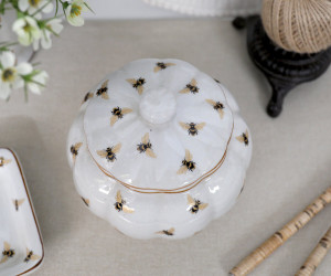 Jardin Gold Bees Ceramic Ginger Jar