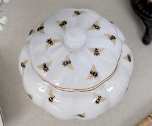Jardin Gold Bees Ceramic Ginger Jar