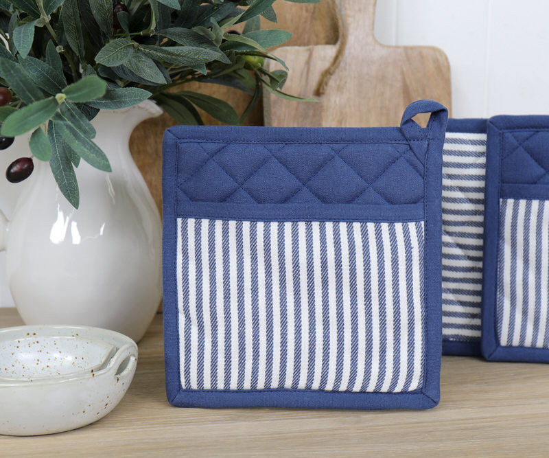 Classic Navy Ticking Stripe Pot Holder