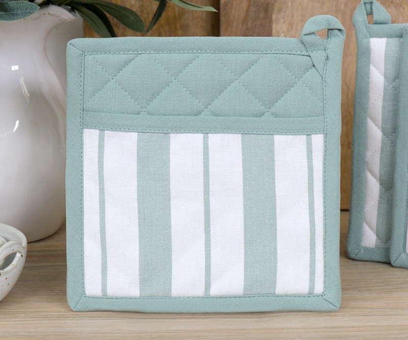 Breton Stripe Pot Holder - Sage Green