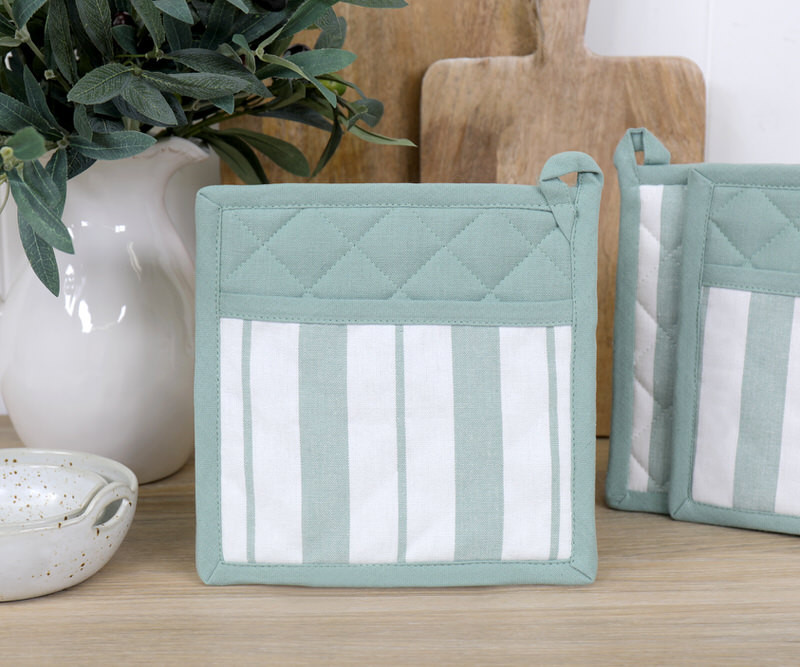 Breton Stripe Pot Holder - Sage Green