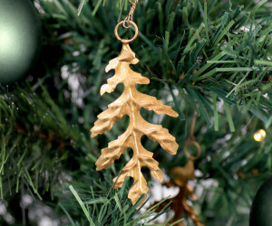 Set 3 Antique Gold Oak Leaf Tree Decoration