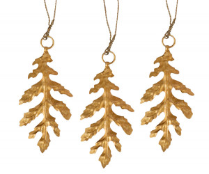 Set 3 Antique Gold Oak Leaf Tree Decoration