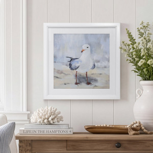 Seafarer I Framed Seagull Print, a wall display piece featuring the named subject and composition