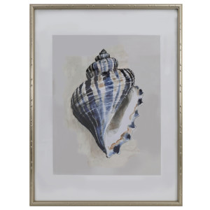Arcadia Turban shell print with navy and blue markings, a white border and a satin champagne gold frame