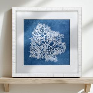 Montauk Blue Coral II Framed Print, presented as decorative artwork for creating a focal point on a wall