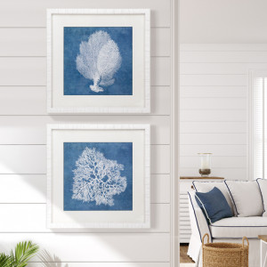 Montauk Blue Coral I Framed Print, decorative wall artwork for an interior display