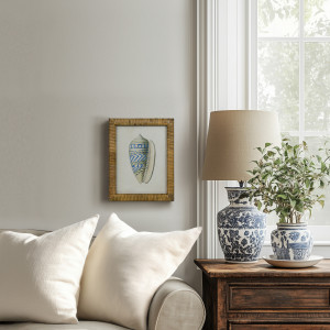 Atlantic Blue Shell IV Framed Print, presented as decorative artwork for creating a focal point on a wall