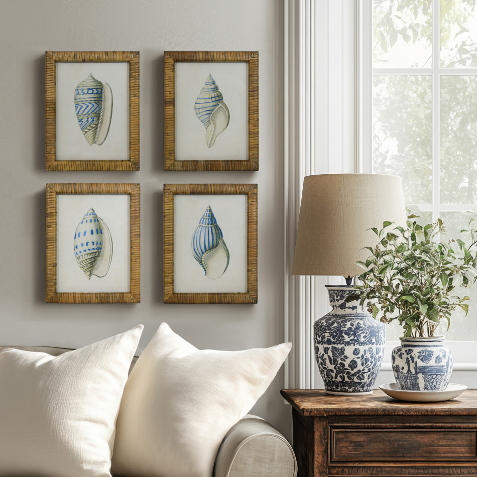 Atlantic Blue Shell III Framed Print, decorative wall artwork for an interior display
