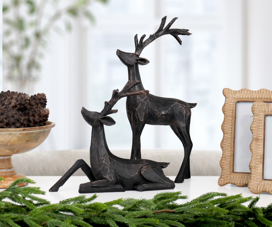 Seated Ebony Reindeer Christmas Decoration