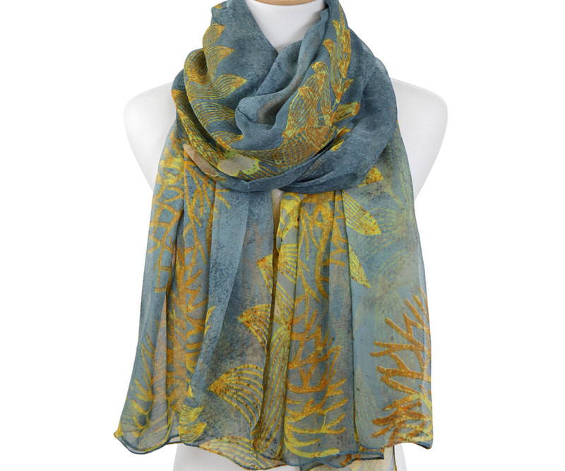 Malika Butterflies Teal & Yellow Silk Feel Scarf