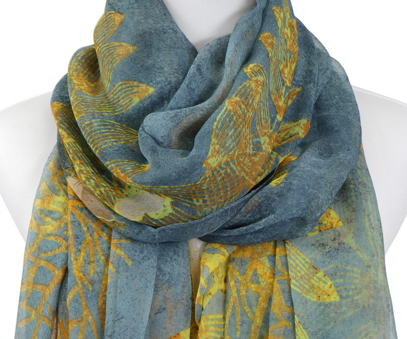 Malika Butterflies Teal & Yellow Silk Feel Scarf