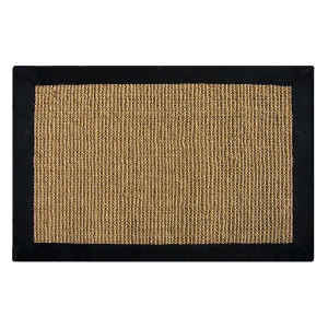 Small rectangular natural-fibre indoor mat with a contrasting black cotton border