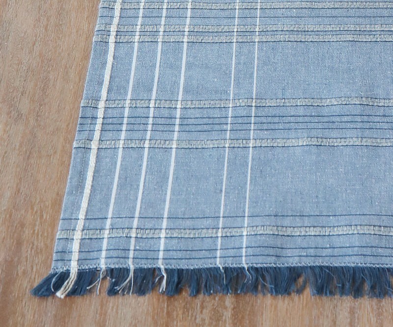 Easton Blueberry Check Table Runner with Fringe Edge