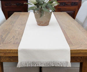 White Bronte Fringe Table Runner