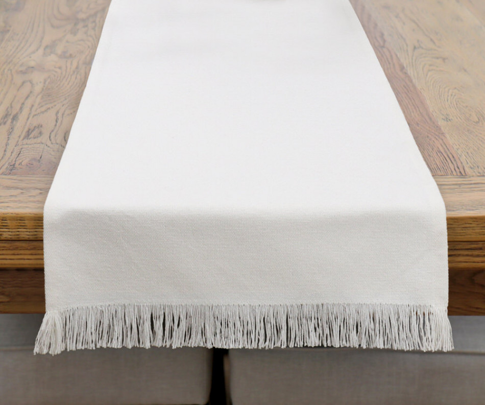 White Bronte Fringe Table Runner