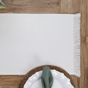 White Bronte Fringe Table Runner, decorative tableware